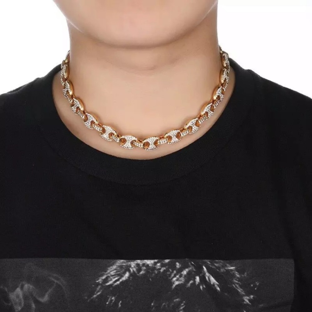 Gold Plated Crystal Hip Hop Necklace Statement - Picture 3 of 7